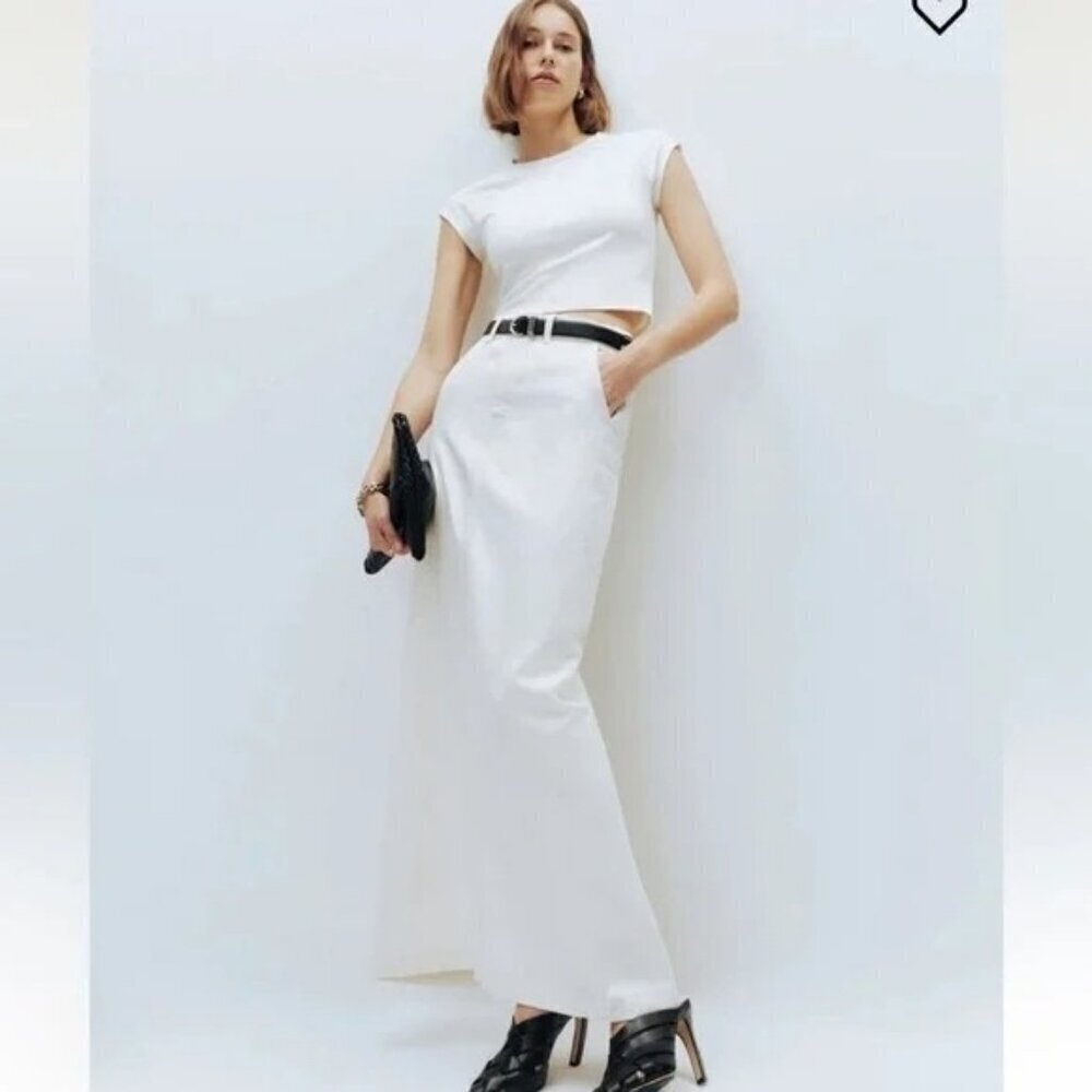 New Reformation Jeans Myles Maxi Back Slit Denim Skirt in Fior Di Latte Size 24
